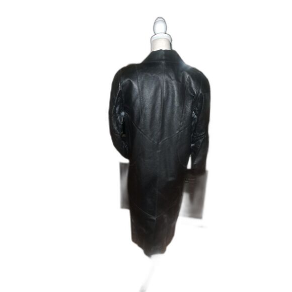 GORGEOUS THICK Matrix style Liz Baker Essentials Leather Black TrenchCoat Sz S-M - Picture 9 of 12